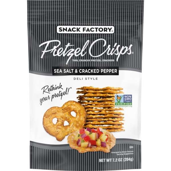 Snack Factory Pretzel Crisps Sea Salt & Cracked Pepper 7.2 oz., PK12 104468 - main